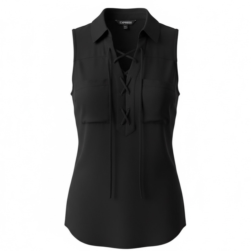 Express Black Sleeveless Lace Up Front Top Size Medium